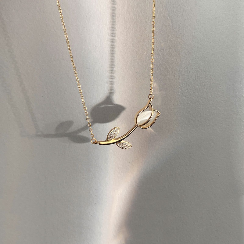Birth Flower Necklace - Stainless Steel Rose Tulip Crystal Necklace
