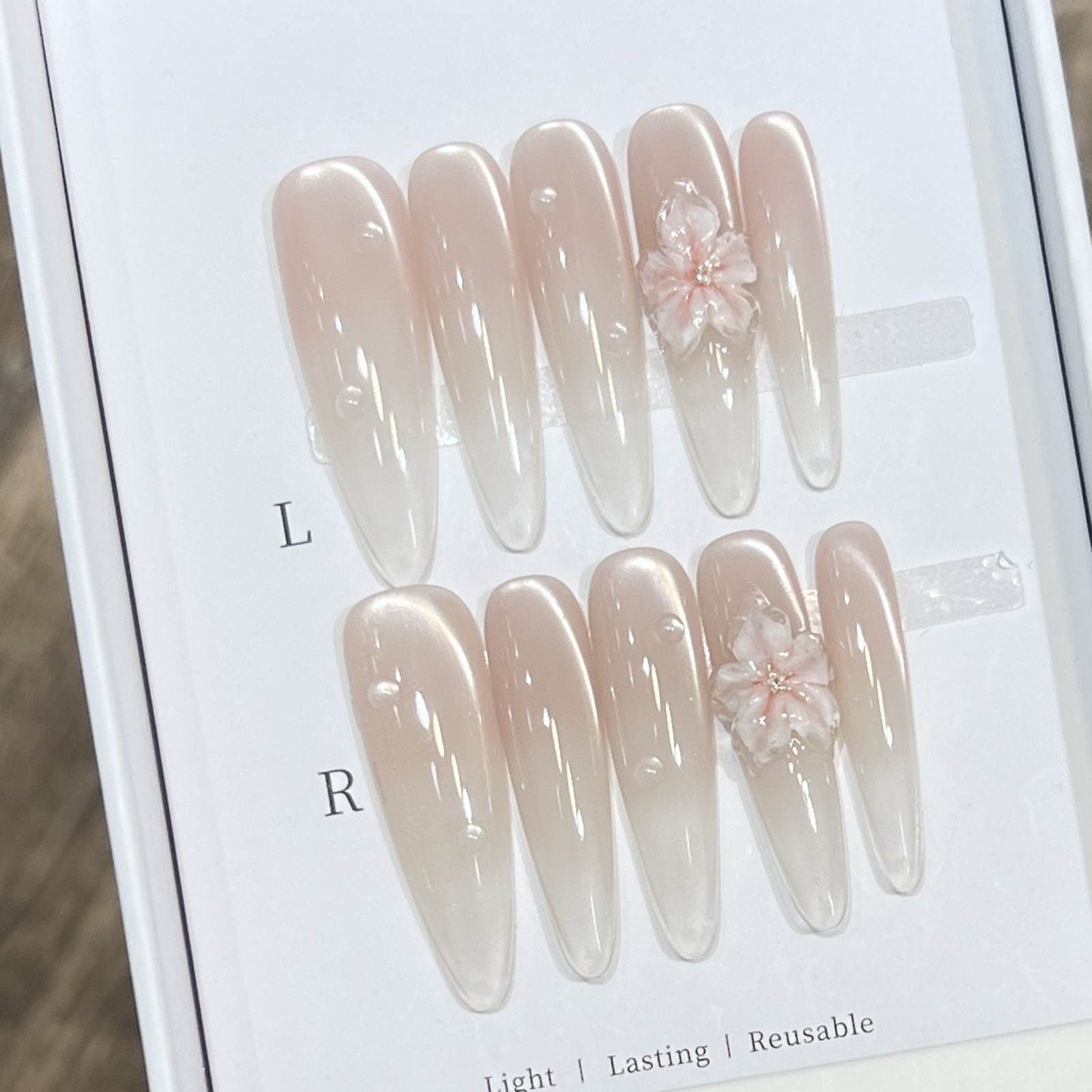 10pcs Long Almond Fake Nails T - Pressed Flower Art recension och pris