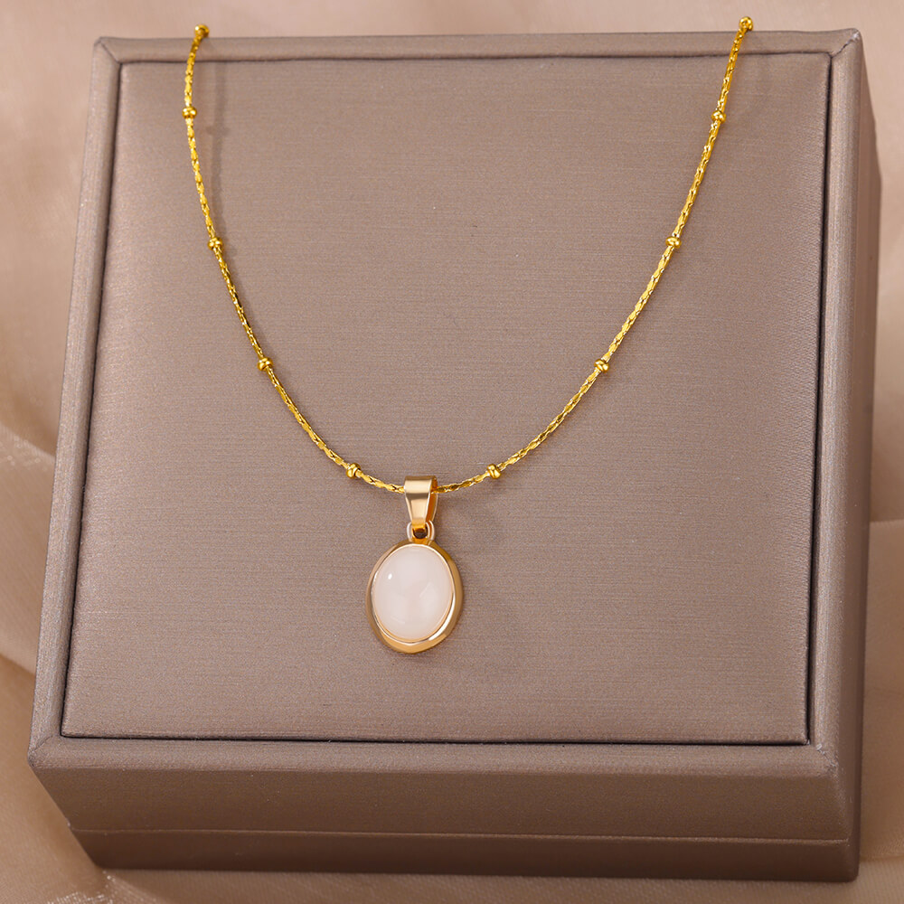 Fashion Stone Opal Oval Neckla - Birth Flower Necklace recension och pris