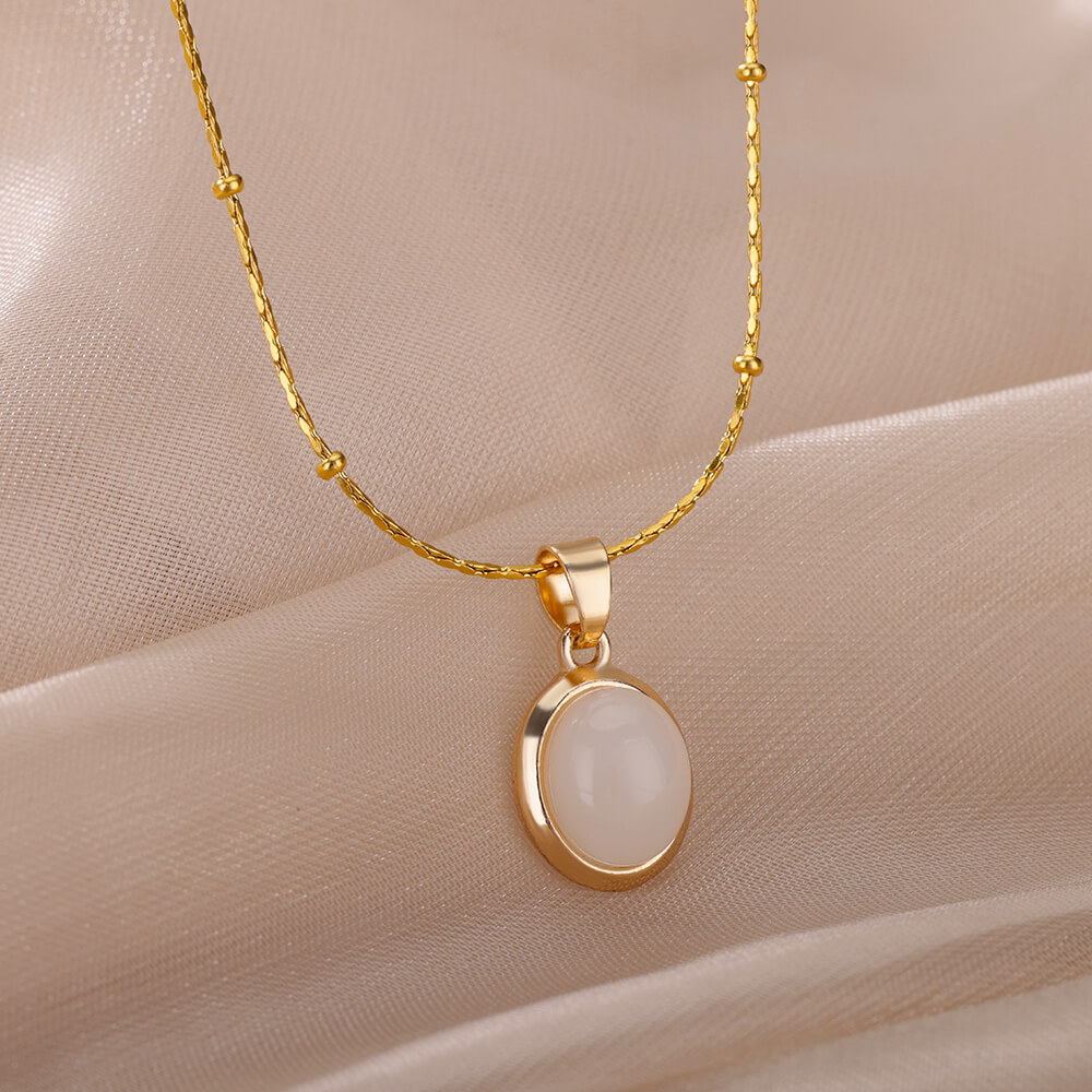Fashion Stone Opal Oval Neckla - Birth Flower Necklace recension och pris
