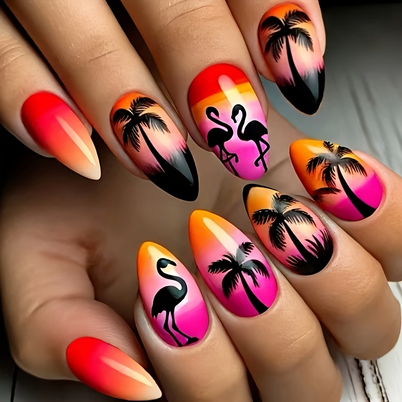 Medium fake nails for women gi - Pressed Flower Art recension och pris